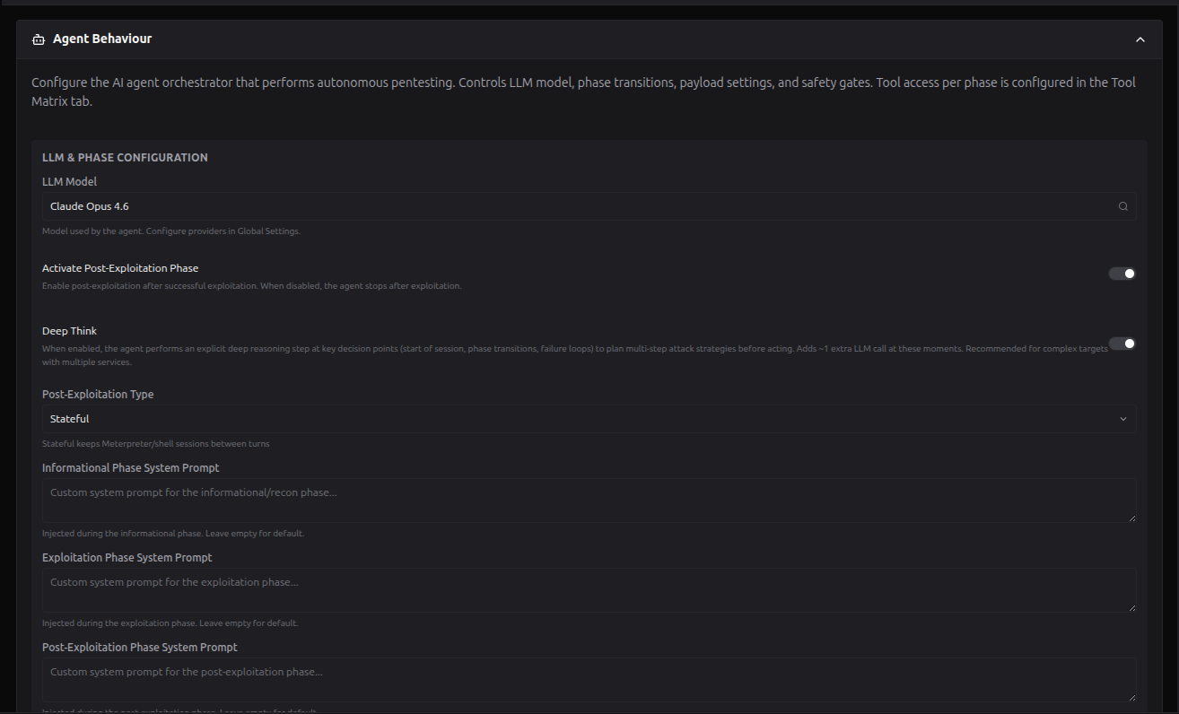 Agent Behaviour Settings