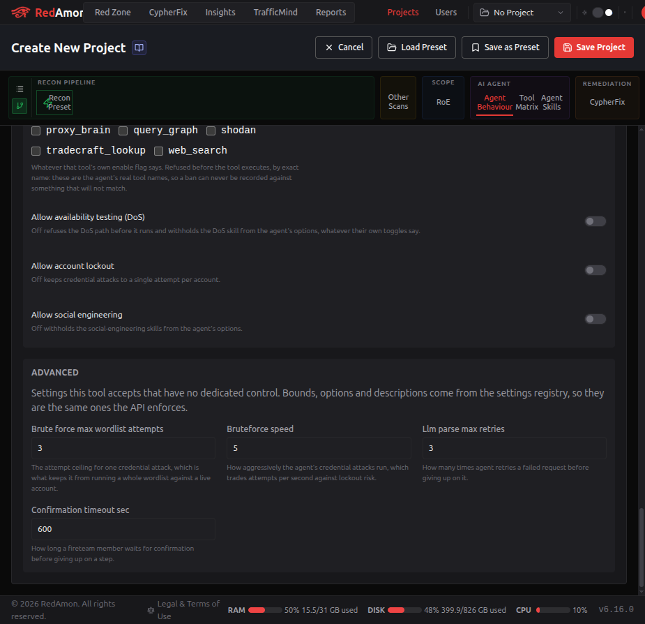 The Advanced block, generated from the settings registry