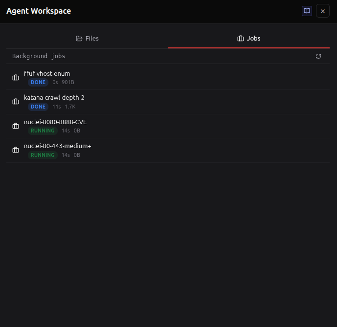 Agent Workspace — Jobs tab