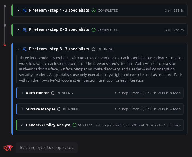 Fireteam card in chat — three specialist panels in flight