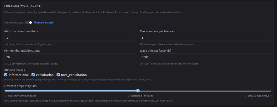 Project Settings — Fireteam parameters