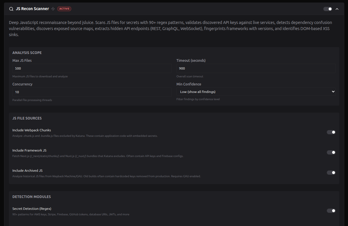 JS Recon Settings