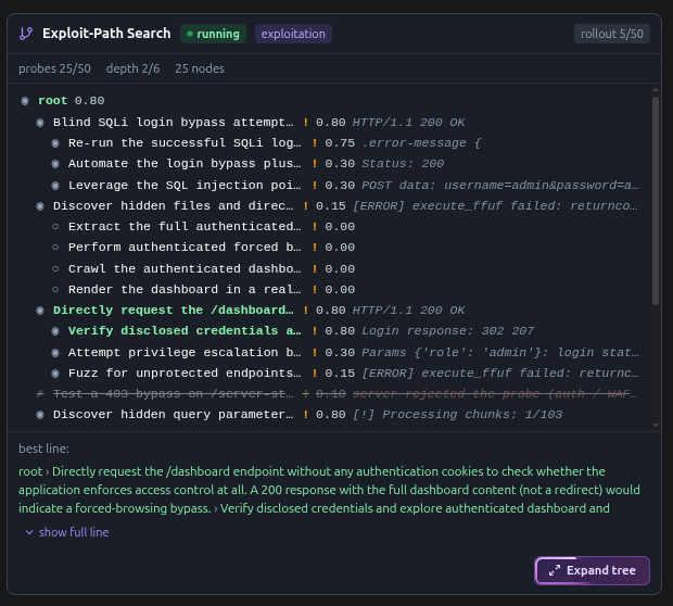 Exploit-Path Search card in the agent drawer