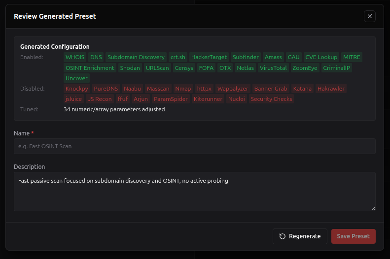Generate Preset - Review
