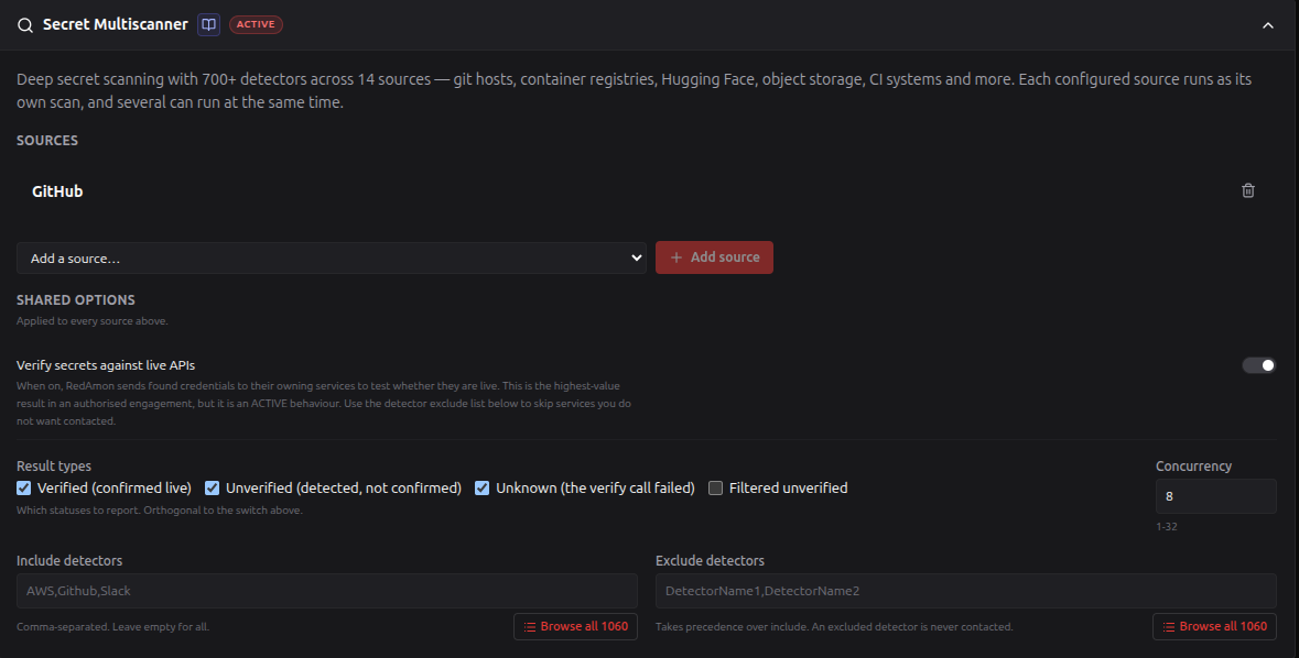 Secret Multiscanner section in project settings