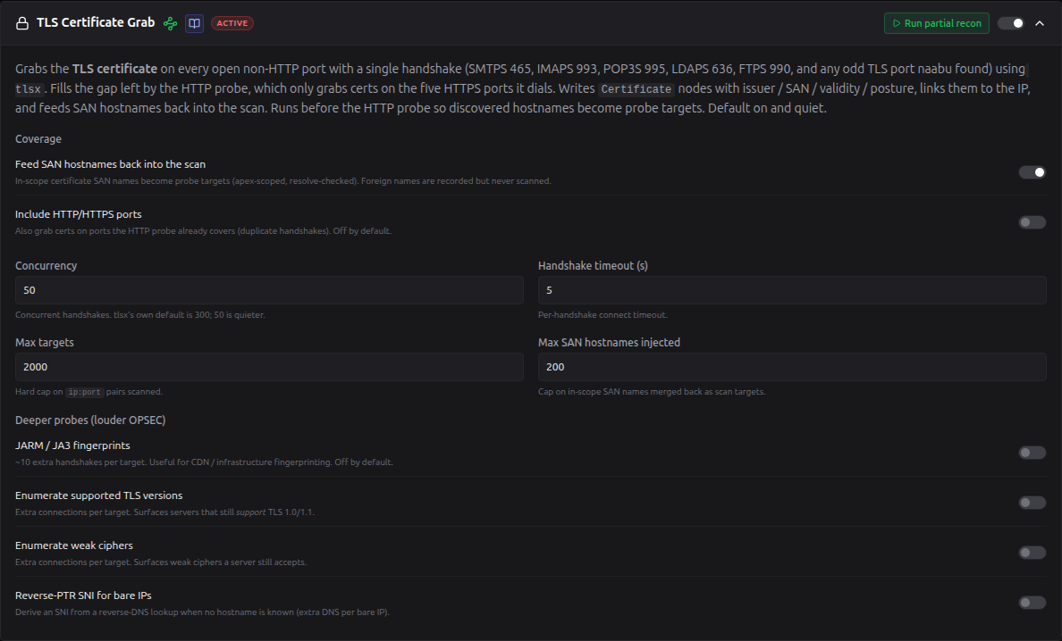 TLS Certificate Grab settings